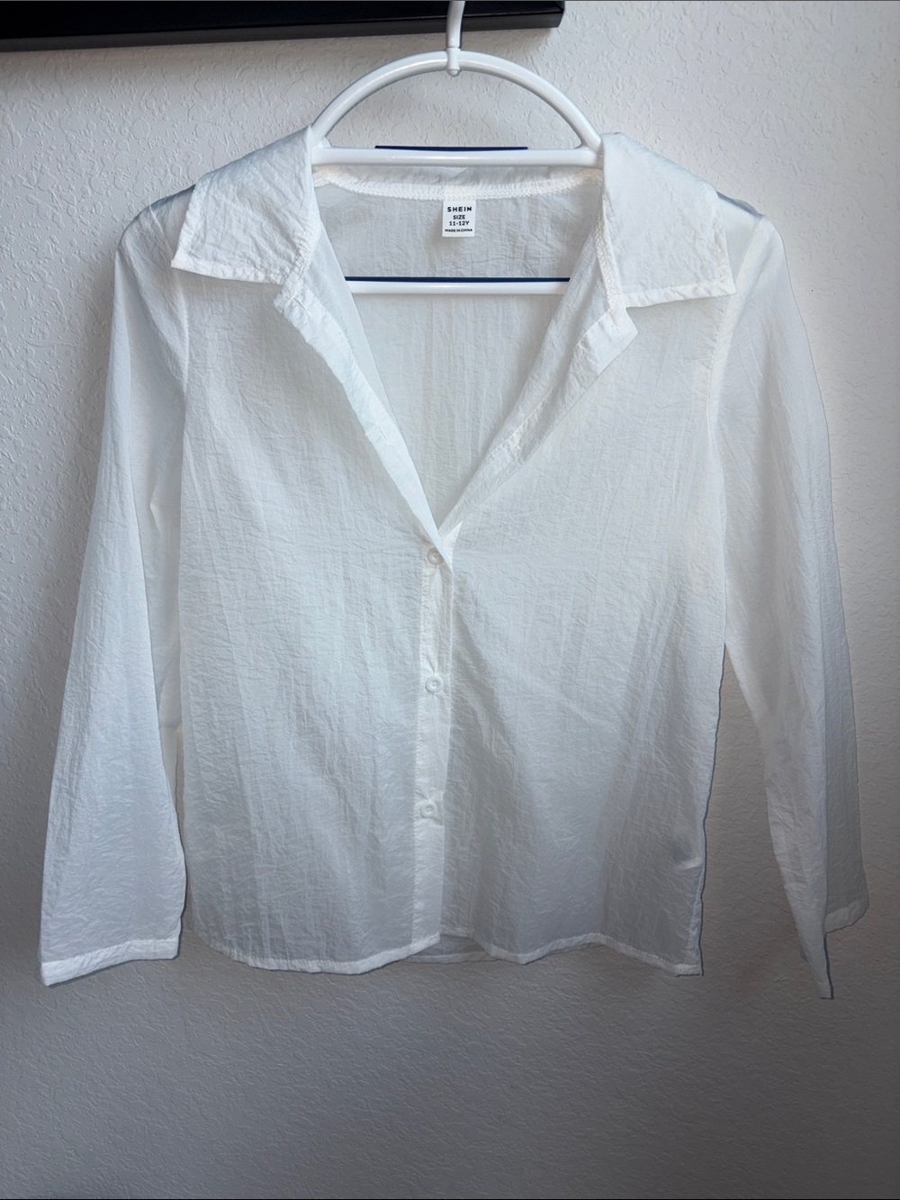SHEIN White Semi-Sheer Button-Up Collar Blouse and Wide leg jeans